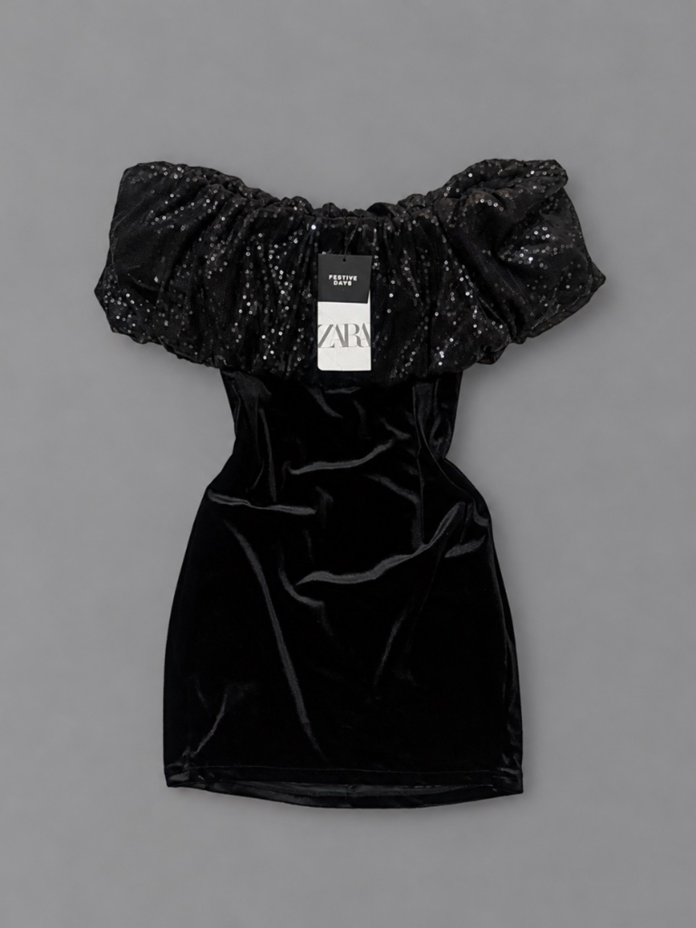 ZARA Velvet Sequin Off Shoulder Mini Dress – S
